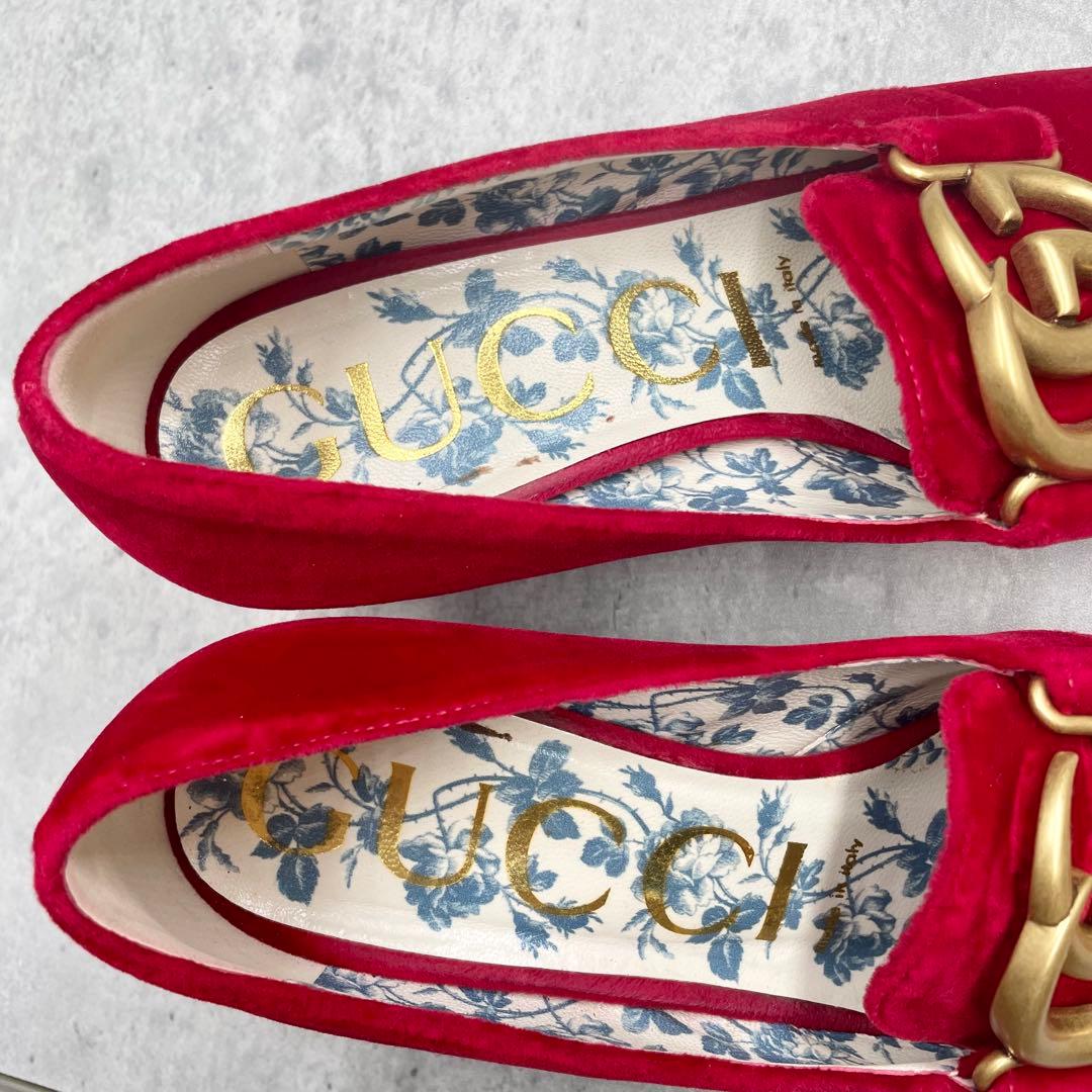 l*v様 ✳︎良品✳︎グッチGUCCI マーモント ベルベット レッド ゴールド