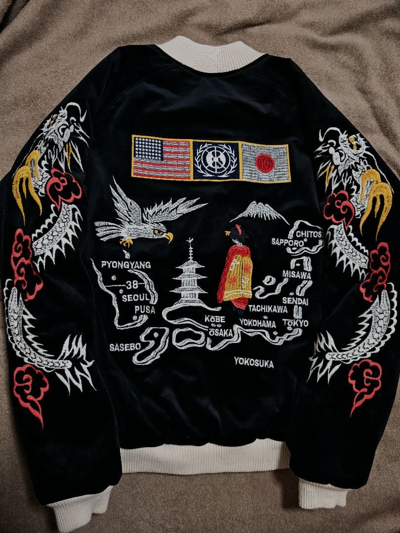 HOUSTON USA 日本 美品 別珍 芸者 龍鷲 スカジャン vintage