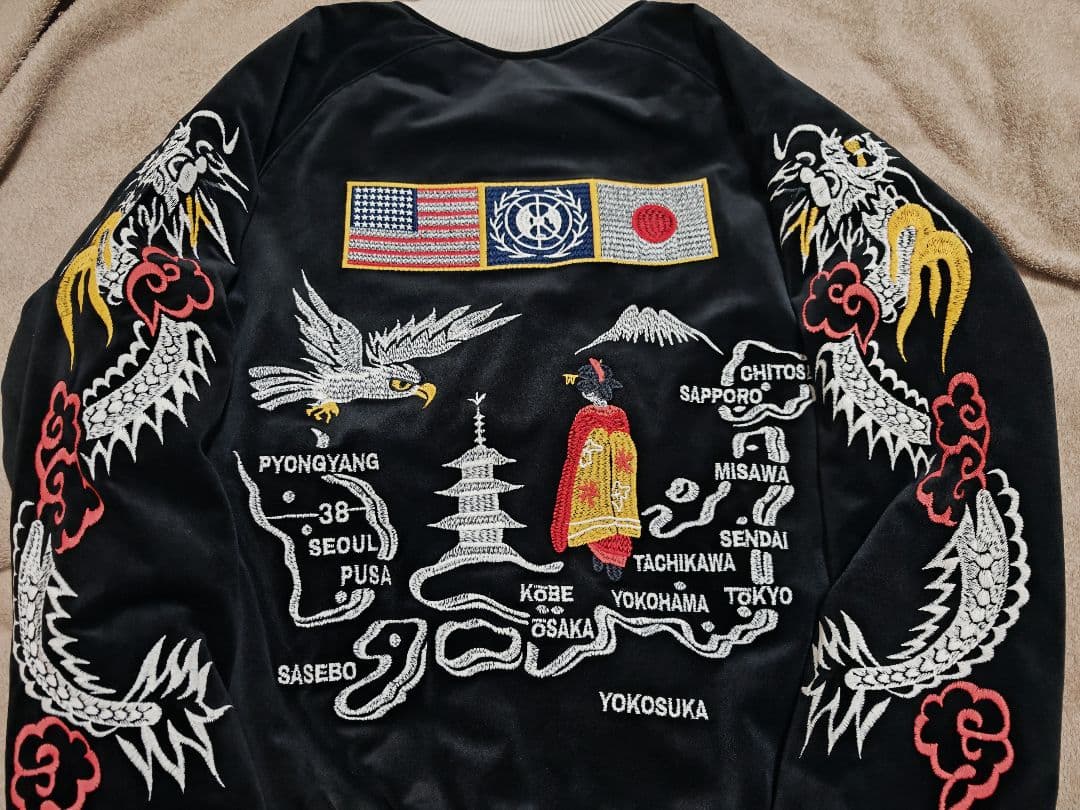 HOUSTON USA 日本 美品 別珍 芸者 龍鷲 スカジャン vintage