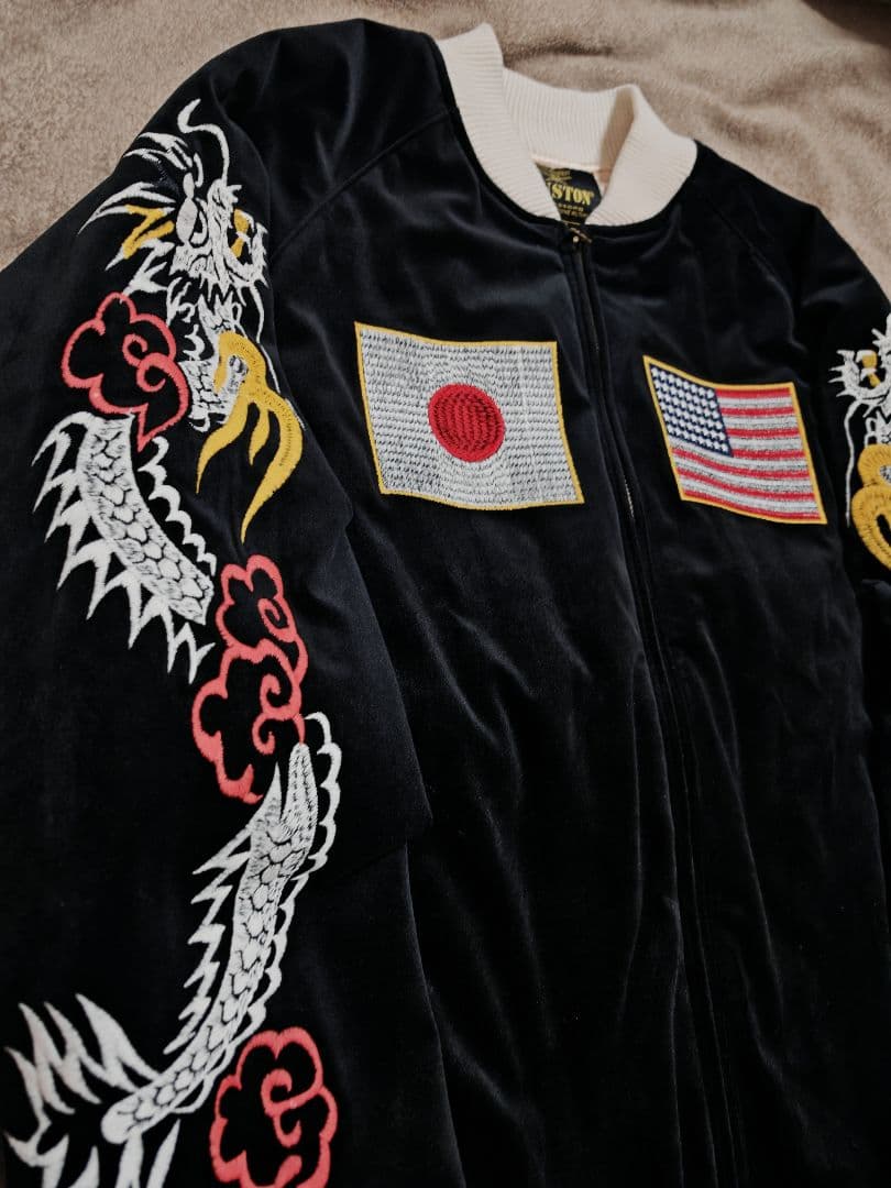 HOUSTON USA 日本 美品 別珍 芸者 龍鷲 スカジャン vintage