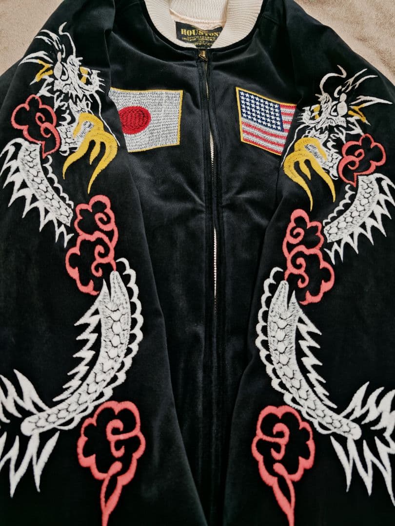 HOUSTON USA 日本 美品 別珍 芸者 龍鷲 スカジャン vintage