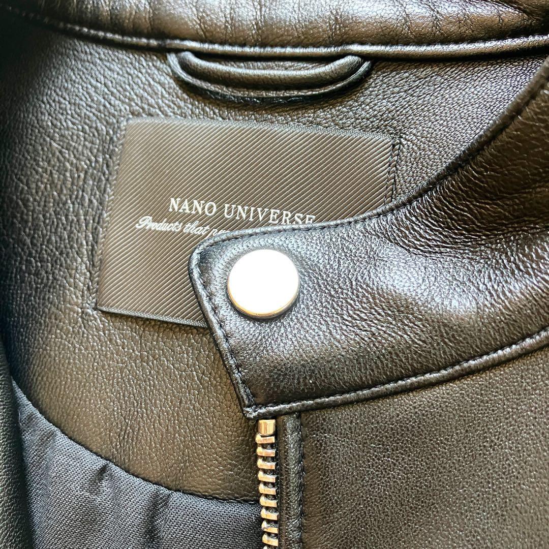 【極美品】近年モデル ナノユニバース 羊革 シングルライダースジャケット 黒 Ｌ