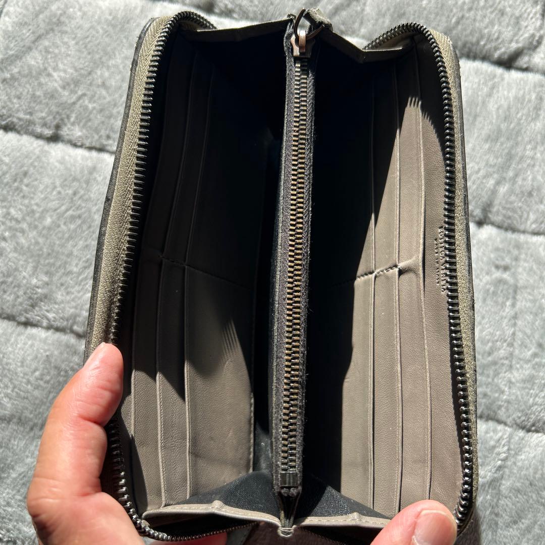 BOTTEGA VENETA グレー レザー 長財布 編み込みデザイン