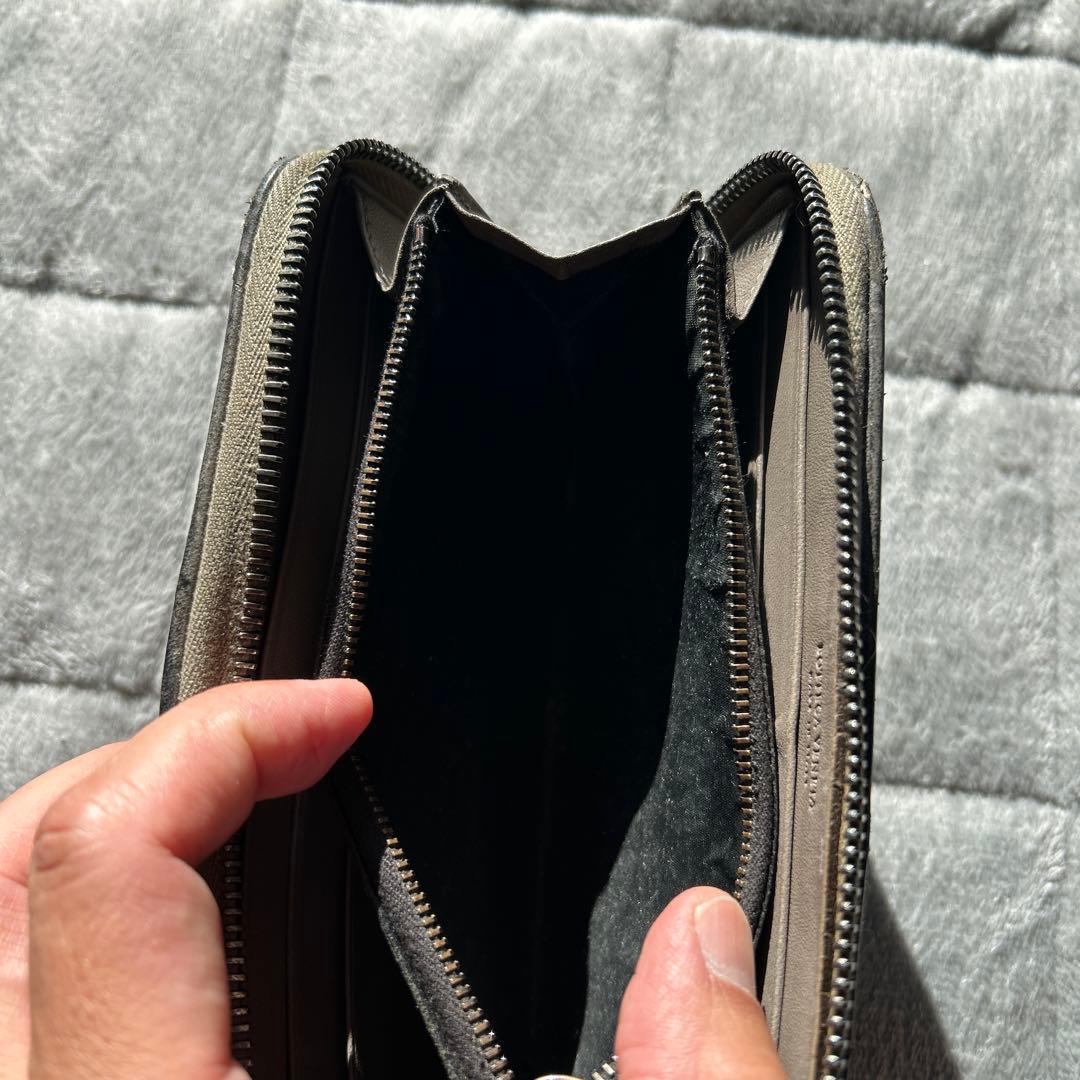 BOTTEGA VENETA グレー レザー 長財布 編み込みデザイン