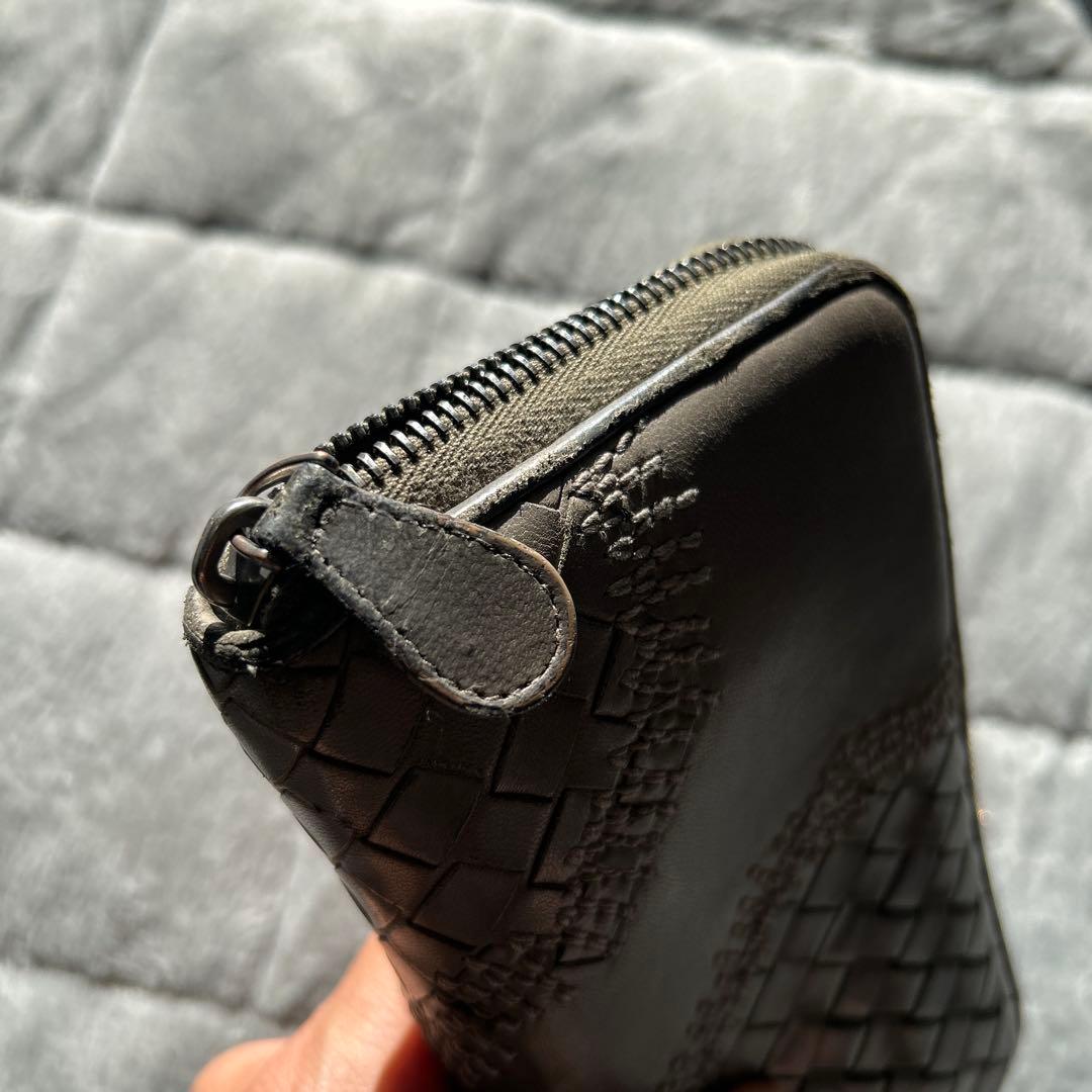 BOTTEGA VENETA グレー レザー 長財布 編み込みデザイン