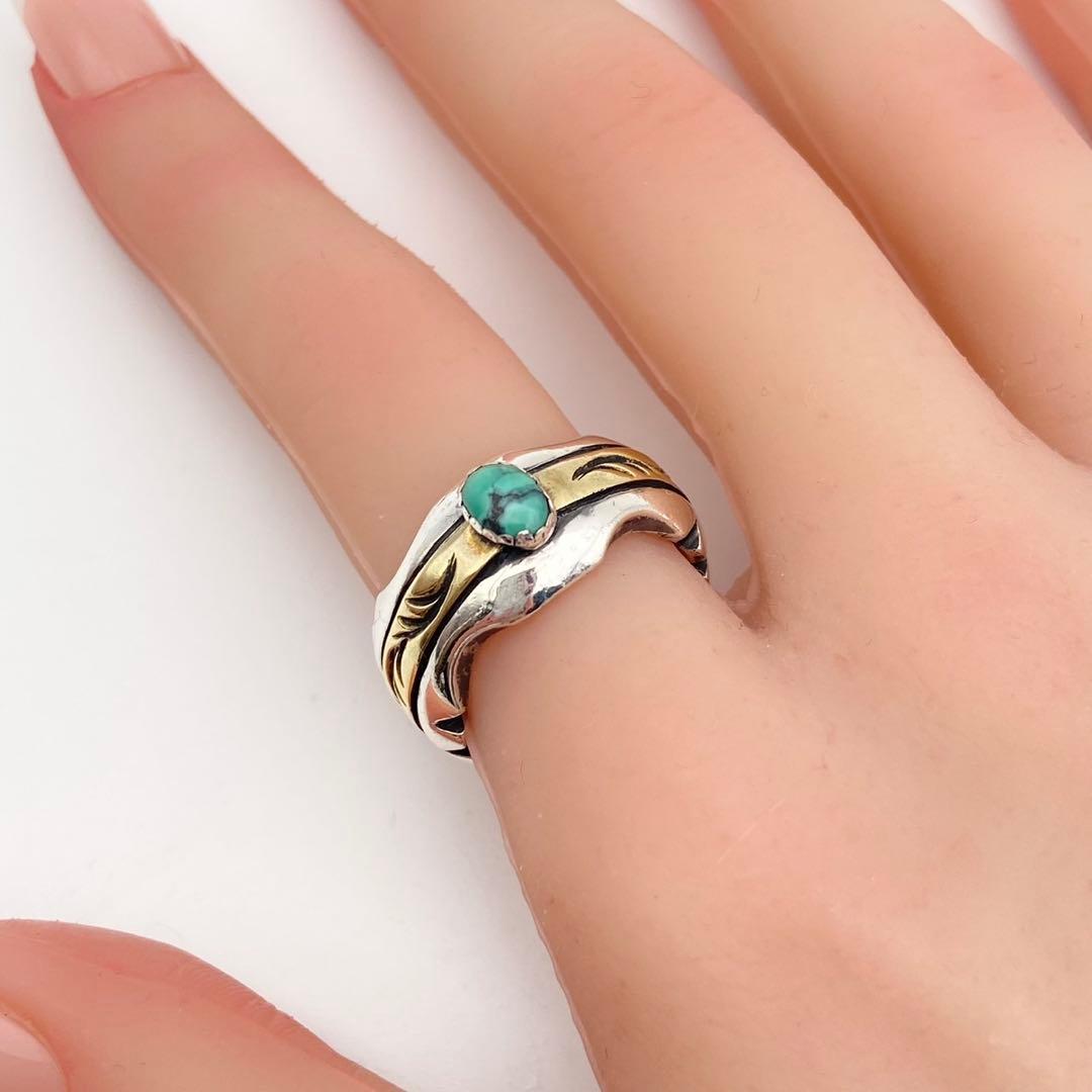 BIGHAND ターコイズ リング 指輪 コンビ 12号