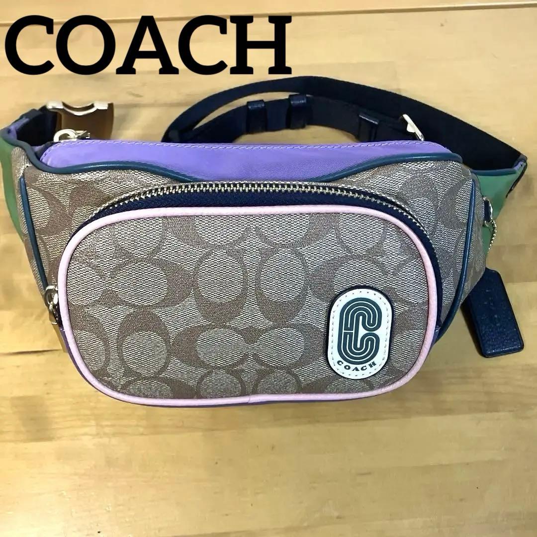 【美品 】COACH コーチ PVC シグネチャー ボディバッグ ウエストバッグ