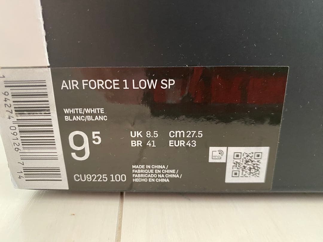 新品　supreme Air Force 1 Low SP ホワイト 9.5