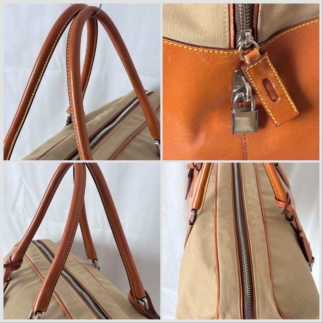 極美品PRADA カナパキャンバス×レザー ボストンバッグ 保存袋付