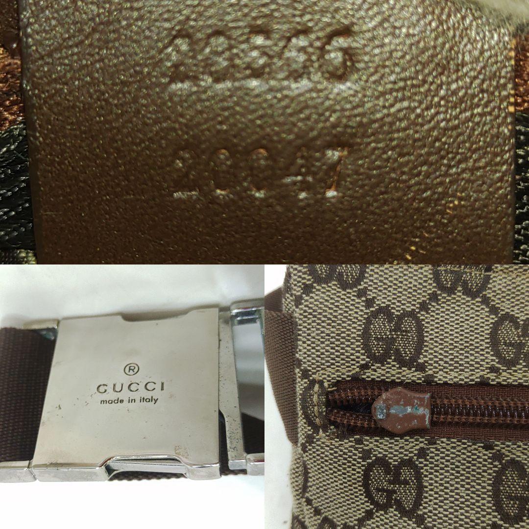 グッチ ボディバッグ ウエストポーチ レザー×キャンバス GG柄 ブラウン