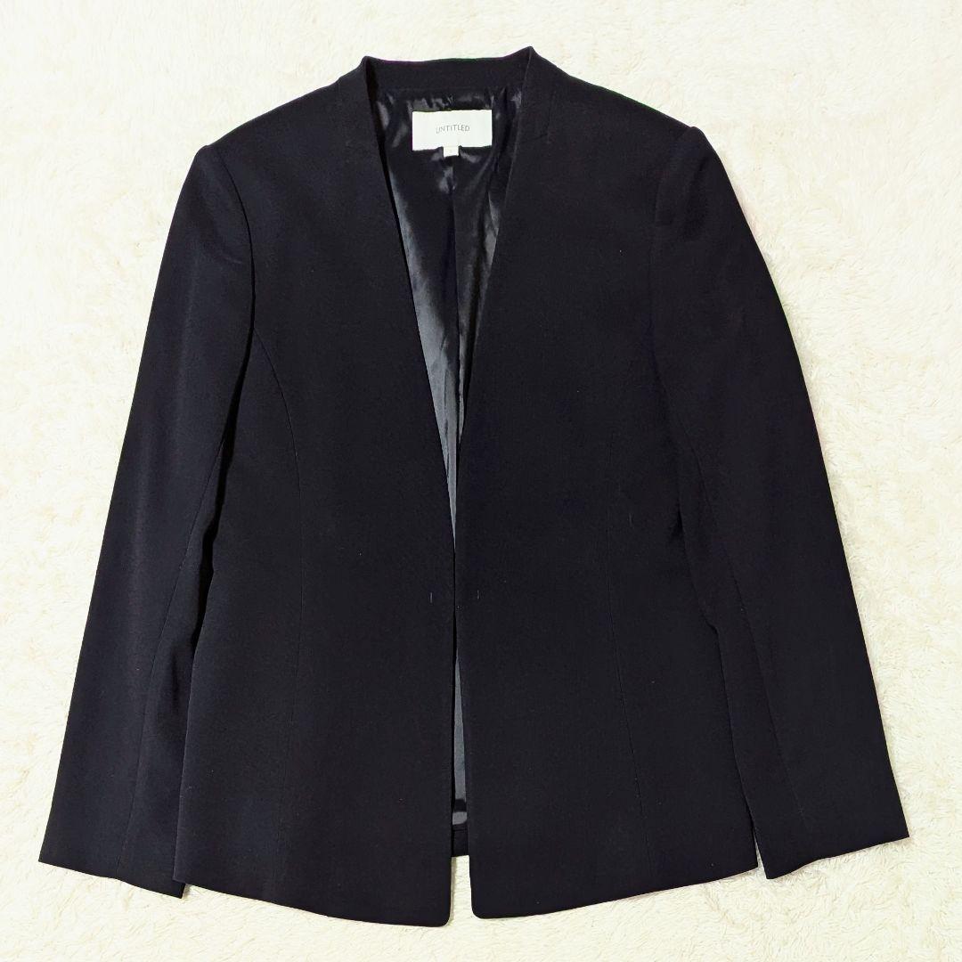 美品◎UNTITLED 近年モデル パンツスーツ ノーカラー 洗える 濃紺 S