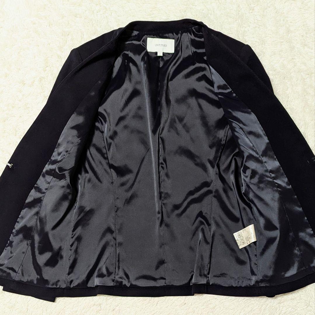 美品◎UNTITLED 近年モデル パンツスーツ ノーカラー 洗える 濃紺 S