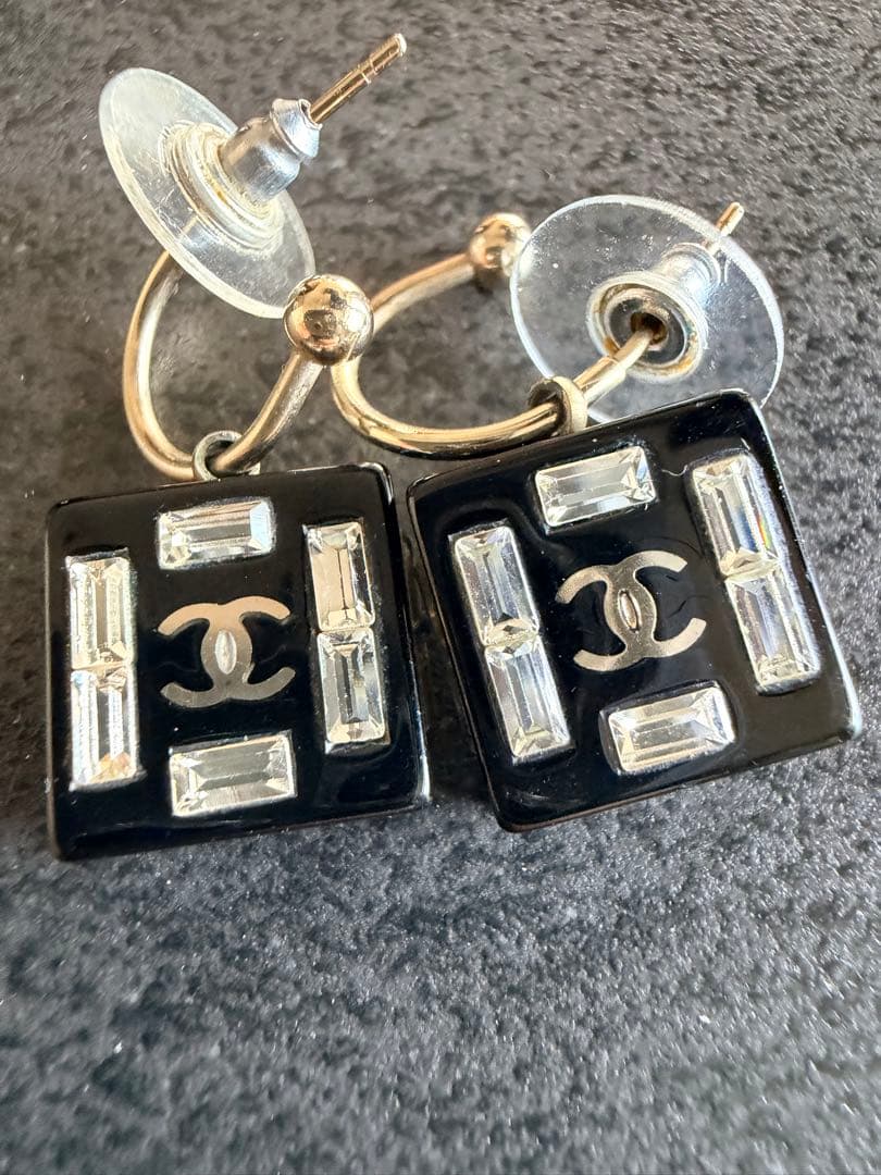 「美品」CHANEL ブラック スクエア ピアス