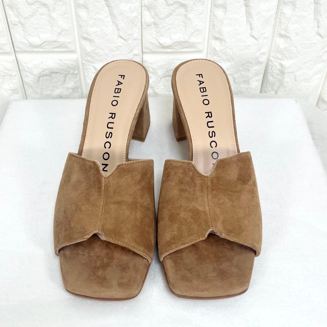 美品♡fabio rusconi スクエアトウミュールサンダル　キャメルスェード