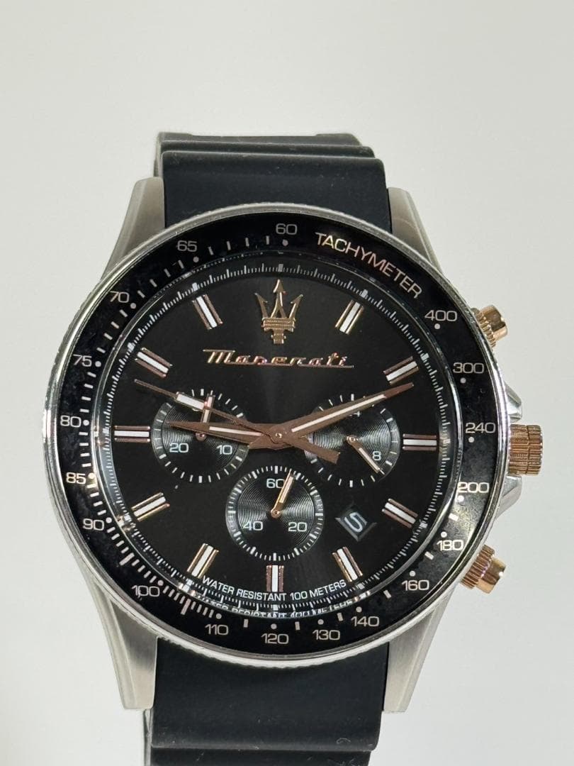 【美品】Maserati クロノグラフ 時計 ブラック ラバーベルト