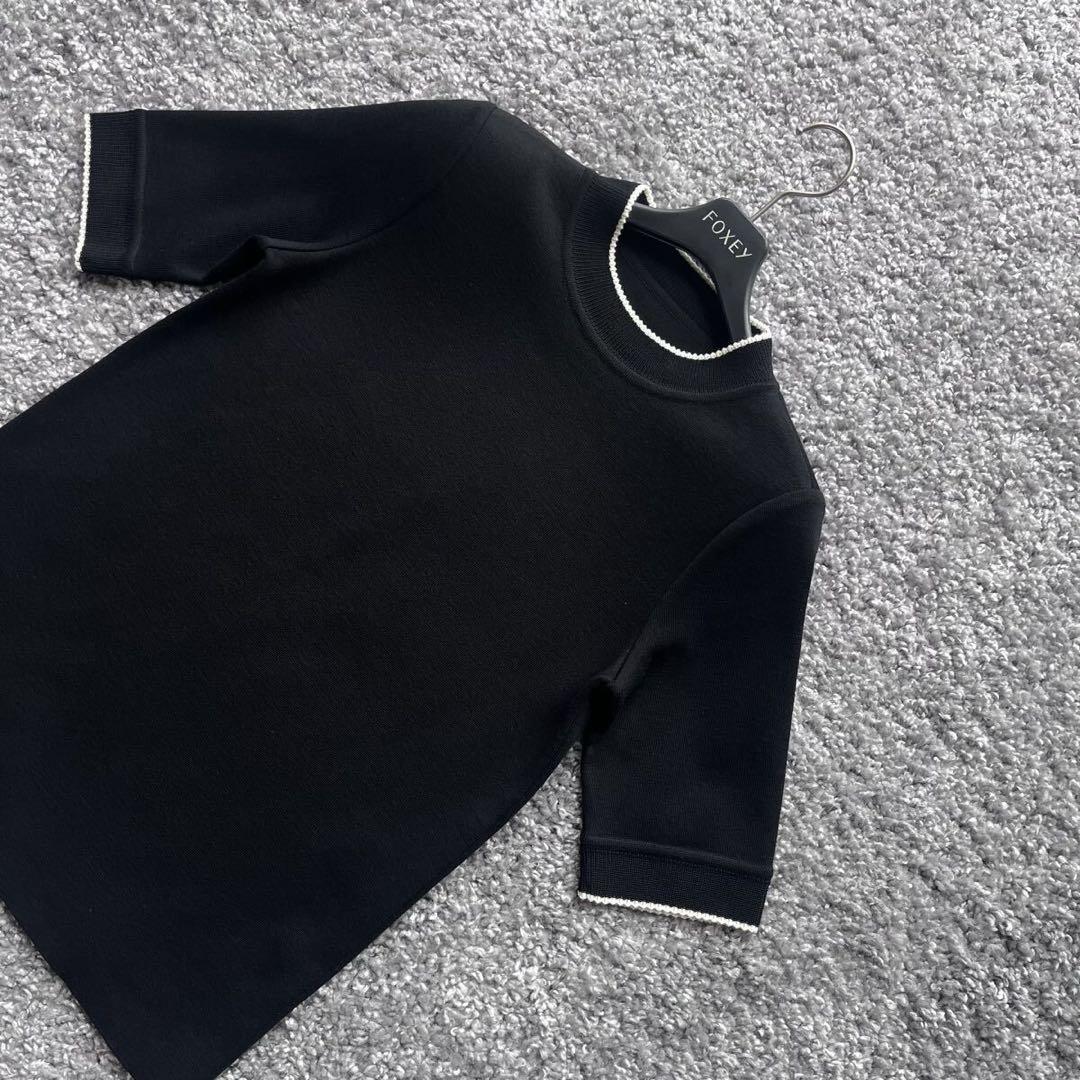 FOXEY 42 ウールニット 黒 ホワイトライン