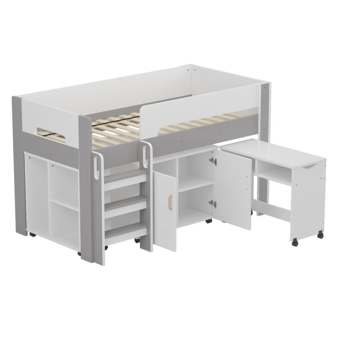 システムベッド ロフトベッド 階段付き S 木製 高さ120cm ホワイト