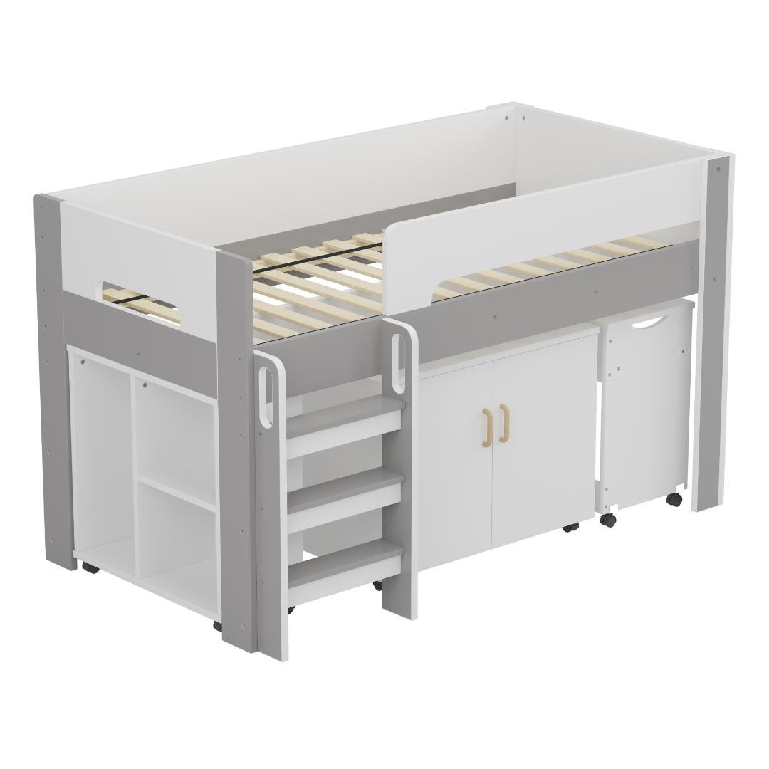 システムベッド ロフトベッド 階段付き S 木製 高さ120cm ホワイト