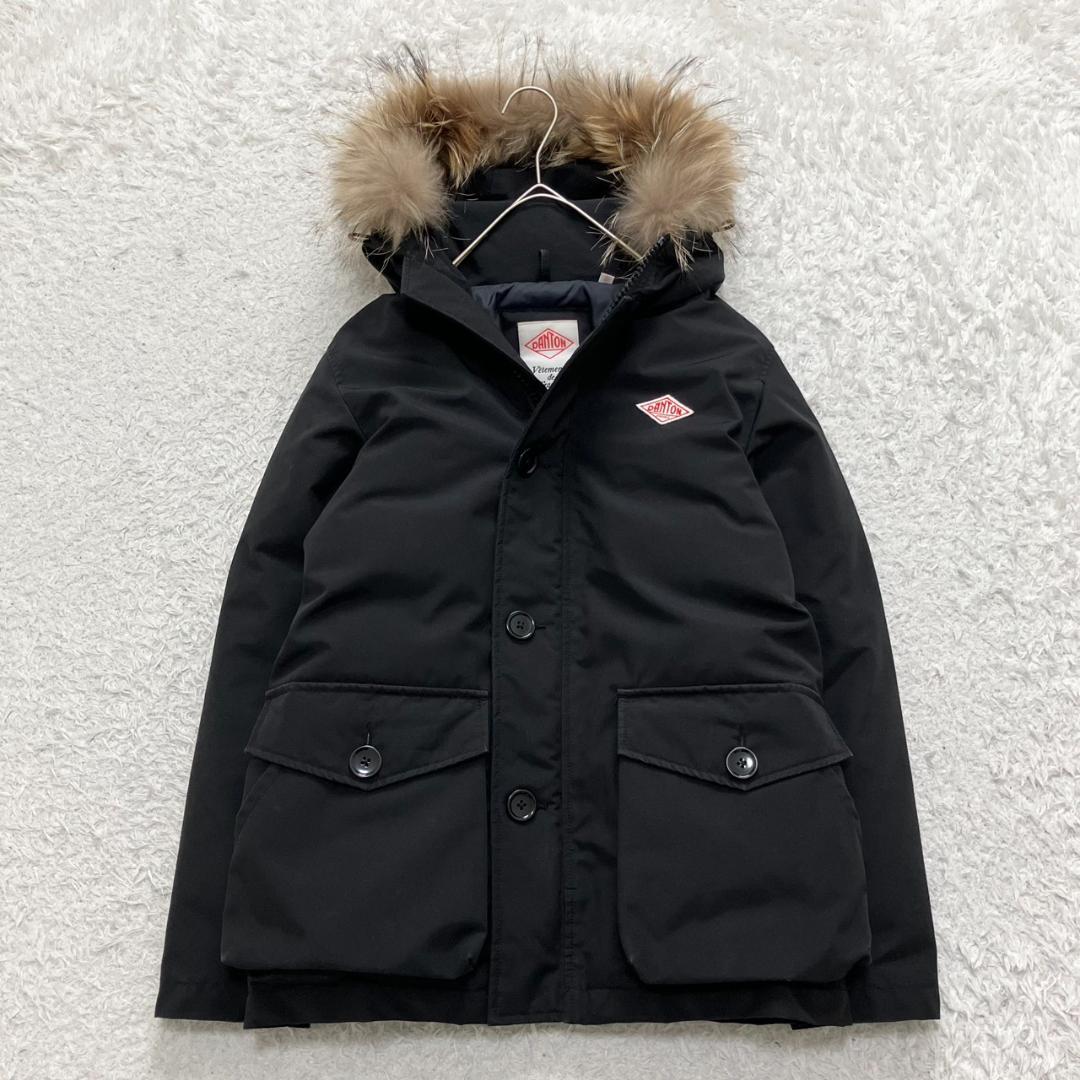 美品✨ダントン ダウンコート ラクーンファー 2WAY ワッペン 黒 ブラック