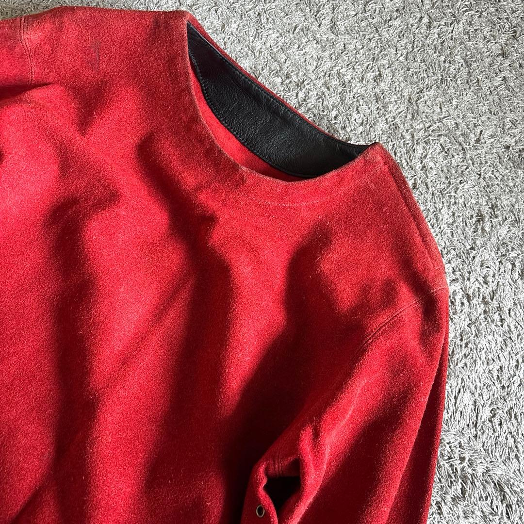 90s スエード レザートップ ボルドー　牛革　脇ジップ 国産　ヴィンテージ