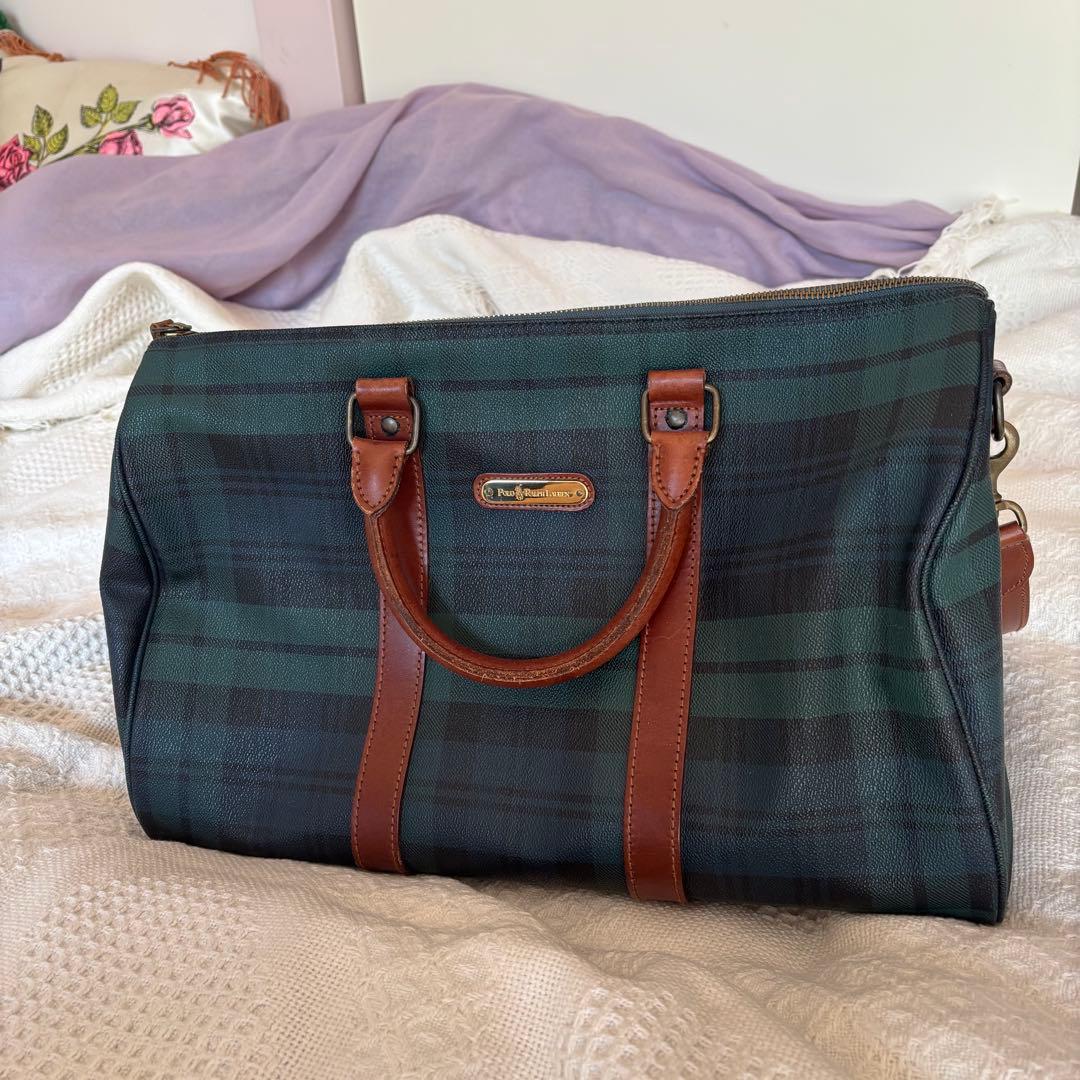 ラルフローレン　ボストンバッグ　チェック　vintage ヴィンテージ　グリーン