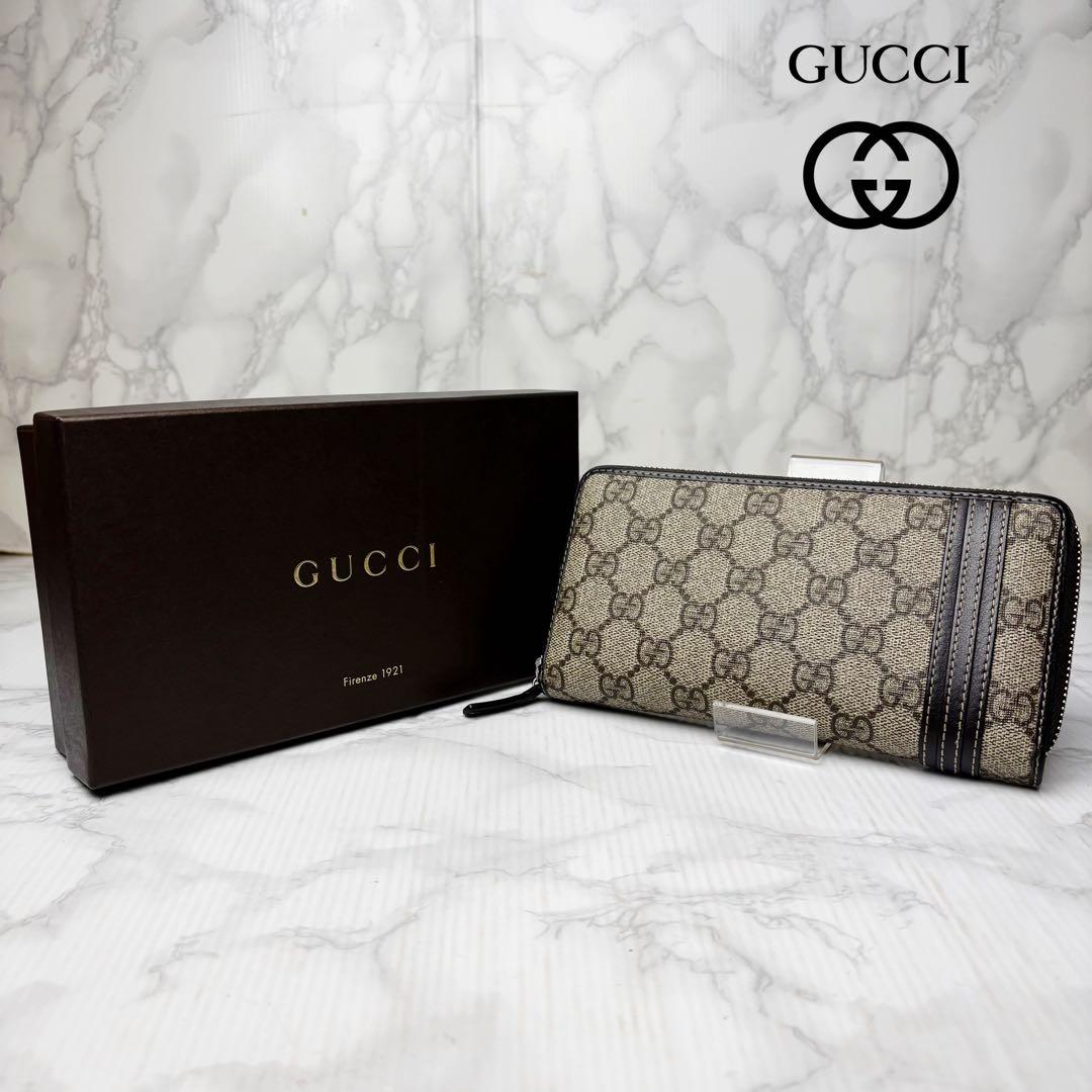 09 極美品 GUCCI 長財布 ラウンドファスナー PVC GGスプリーム o