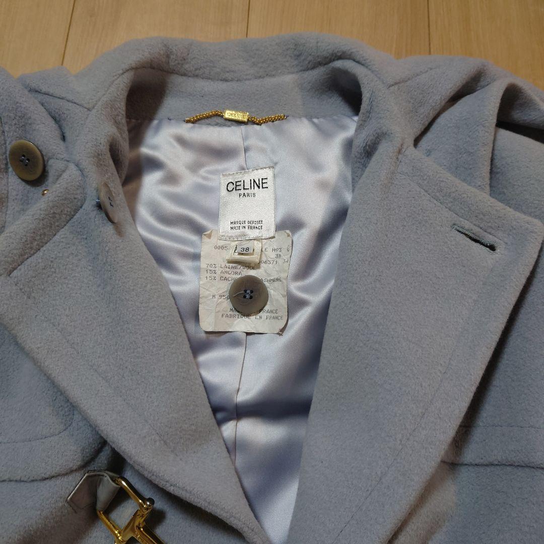 CELINE 水色　ウール　アンゴラ　カシミヤダッフルコート