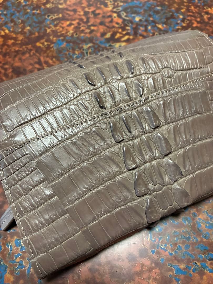 高品質 クロコダイル 二つ折り 長財布 グレー プレゼント クリスマス おしゃれ