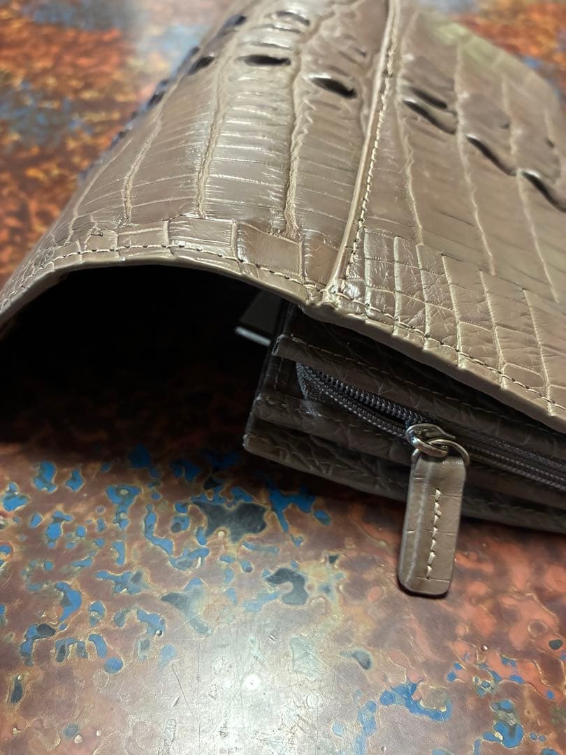 高品質 クロコダイル 二つ折り 長財布 グレー プレゼント クリスマス おしゃれ