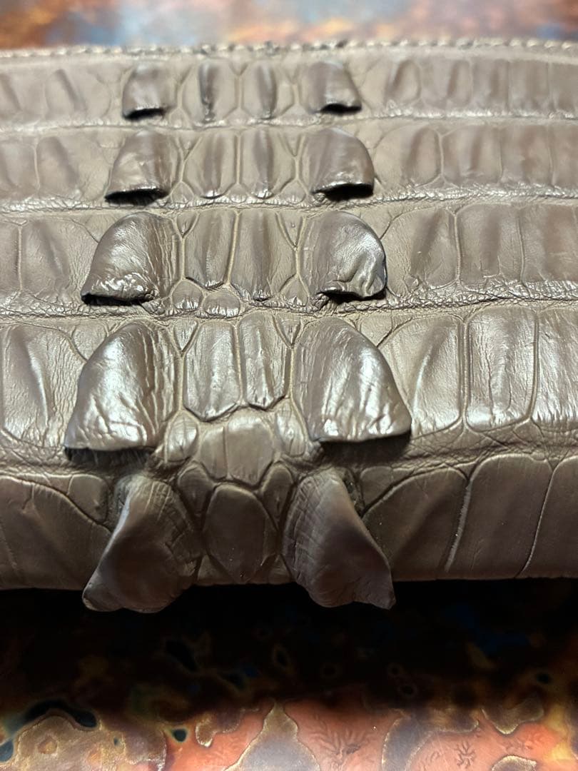 高品質 クロコダイル 二つ折り 長財布 グレー プレゼント クリスマス おしゃれ