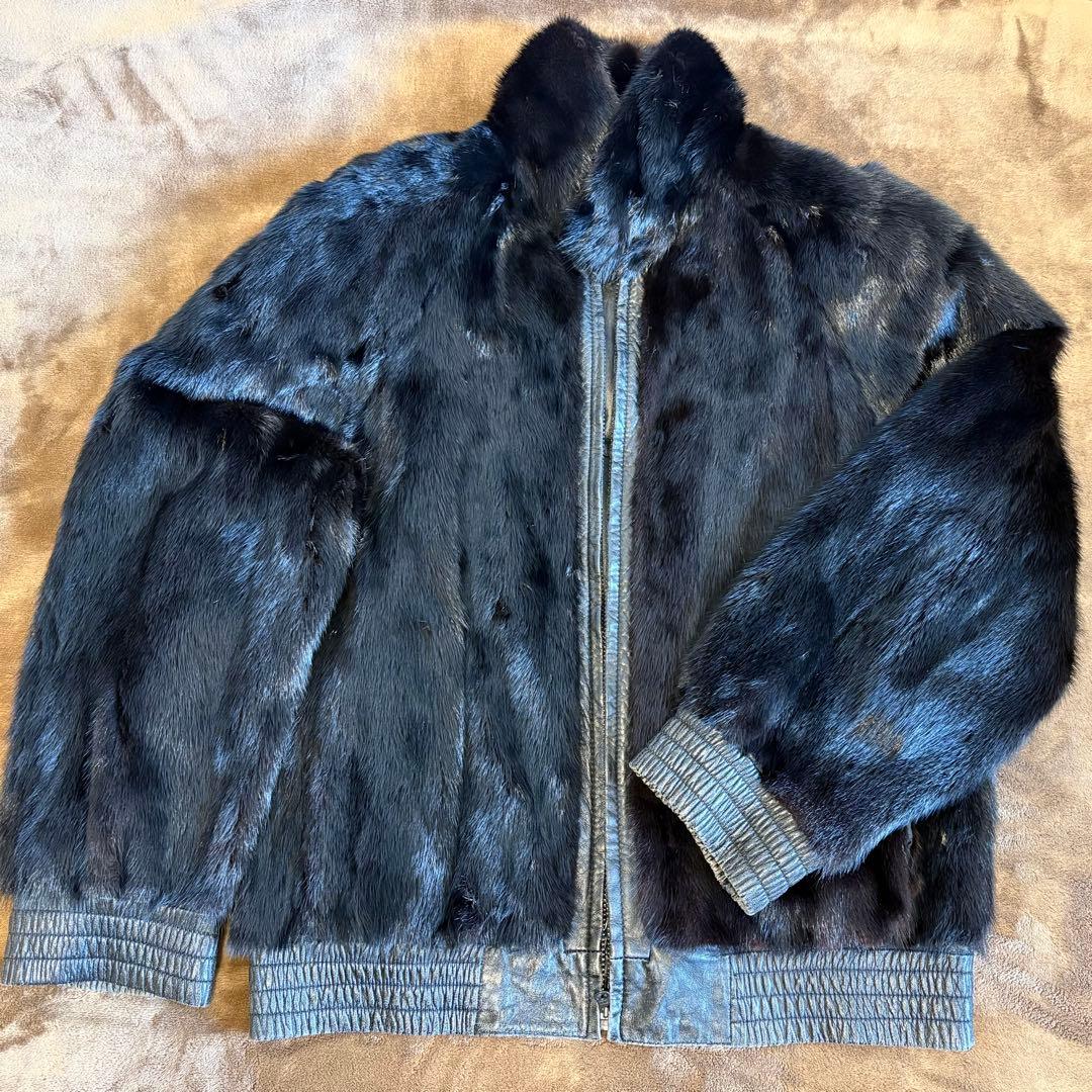 希少メンズ リバーシブル ジャケット レザー ミンクファー 中綿 防寒 ブラック