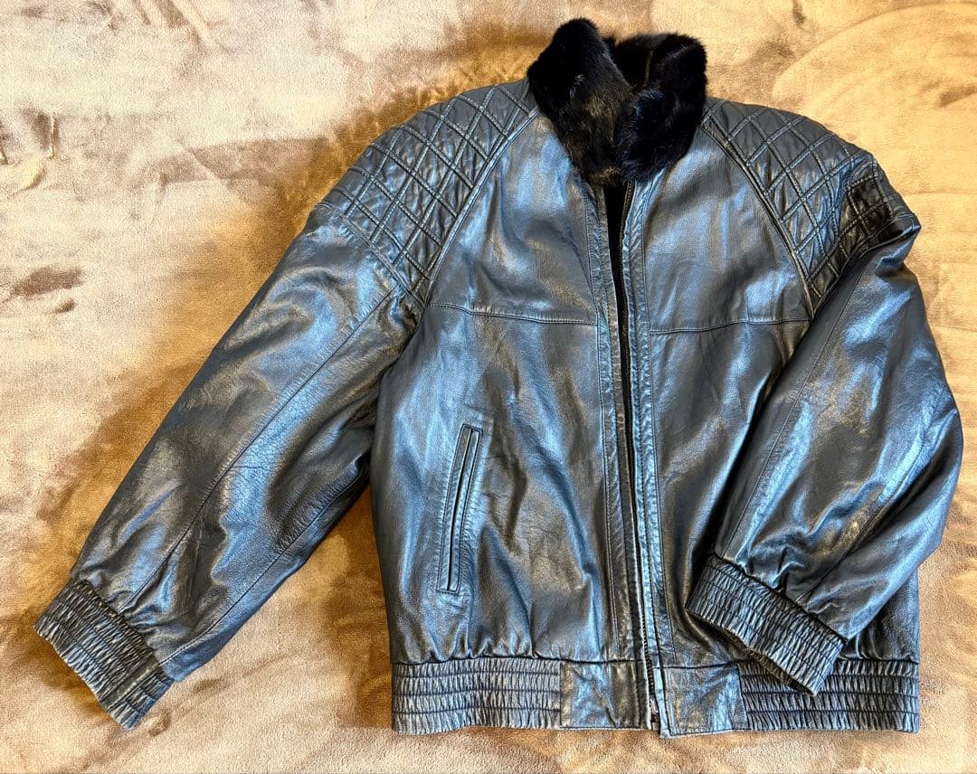 希少メンズ リバーシブル ジャケット レザー ミンクファー 中綿 防寒 ブラック