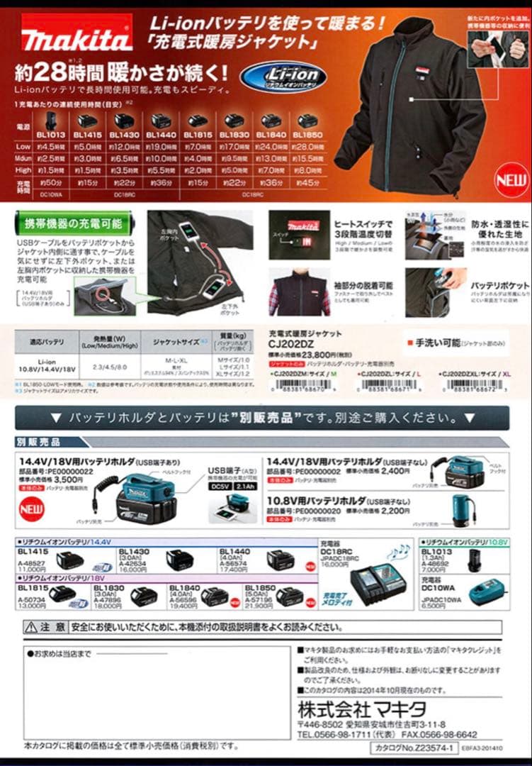 マキタ　防寒ジャケット　CJ 202D