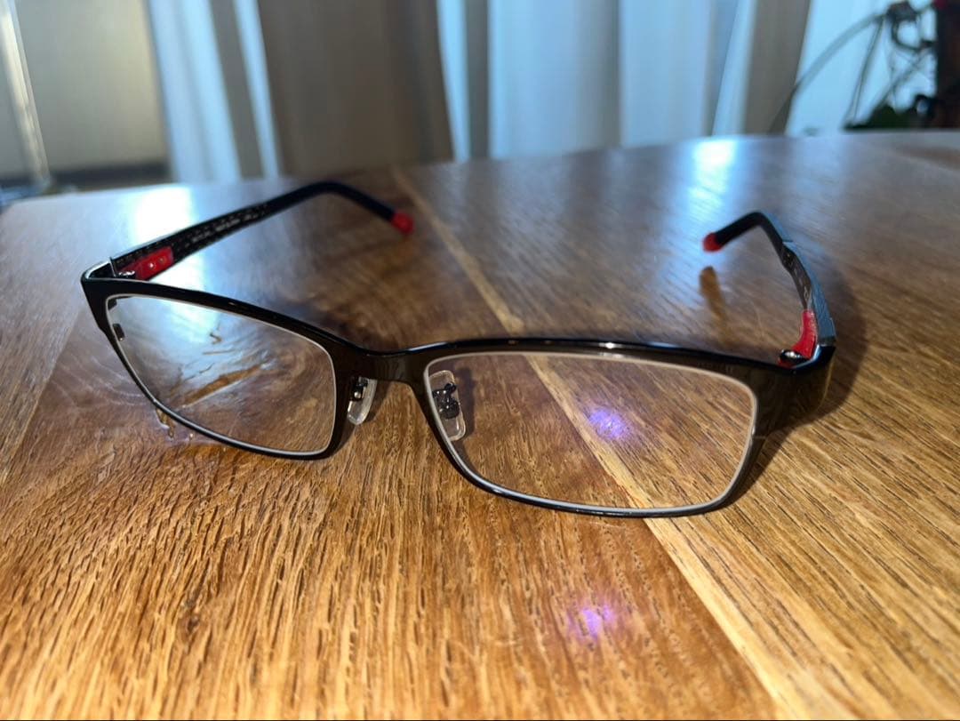 美品TUMI メガネ10-0011 日本製 黒×赤　度なし ブルーライト