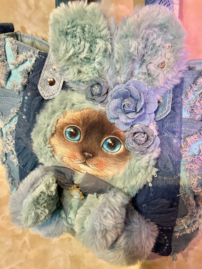 m*e様 コヤンイサムチョン　サイドポケットデニムバッグ　　　 本革持ち手　クラ