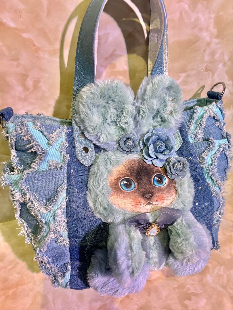 m*e様 コヤンイサムチョン　サイドポケットデニムバッグ　　　 本革持ち手　クラ