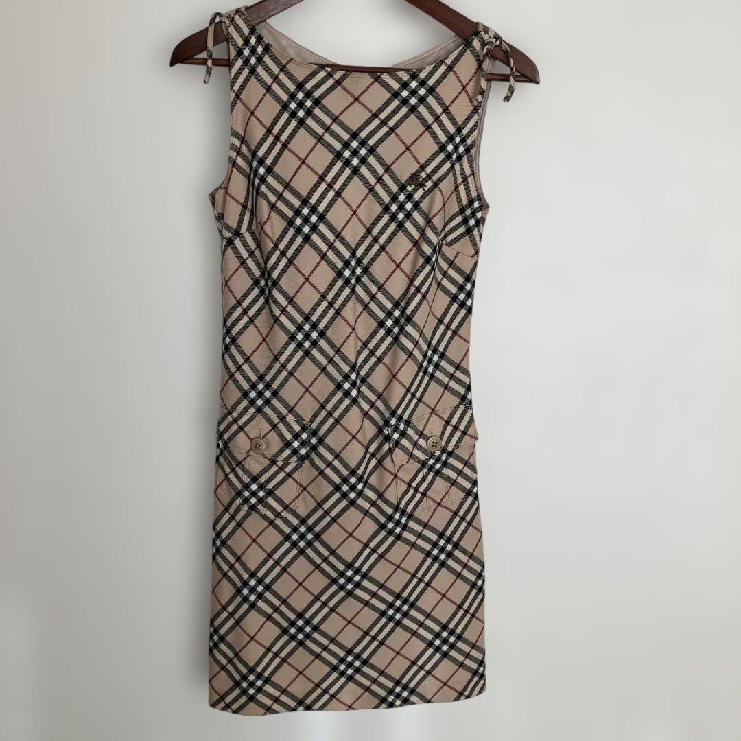 バーバリーブルーレーベルチェック柄ノースリーブミニワンピースサイズ38