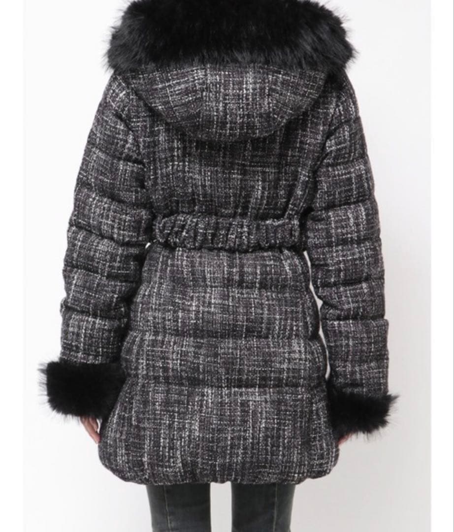 最安値！RESEXXY ファー付きダウンジャケット Mサイズ ツイード白黒生地