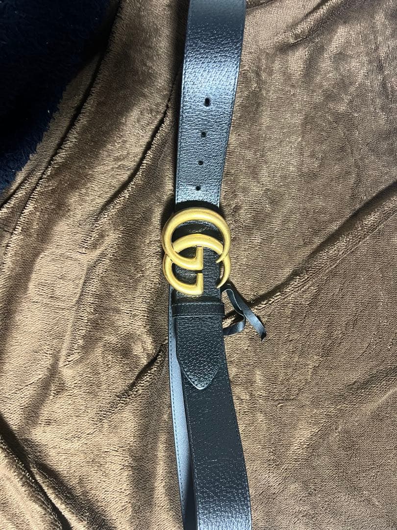 GUCCI ブラックレザー ダブルGバックルベルト