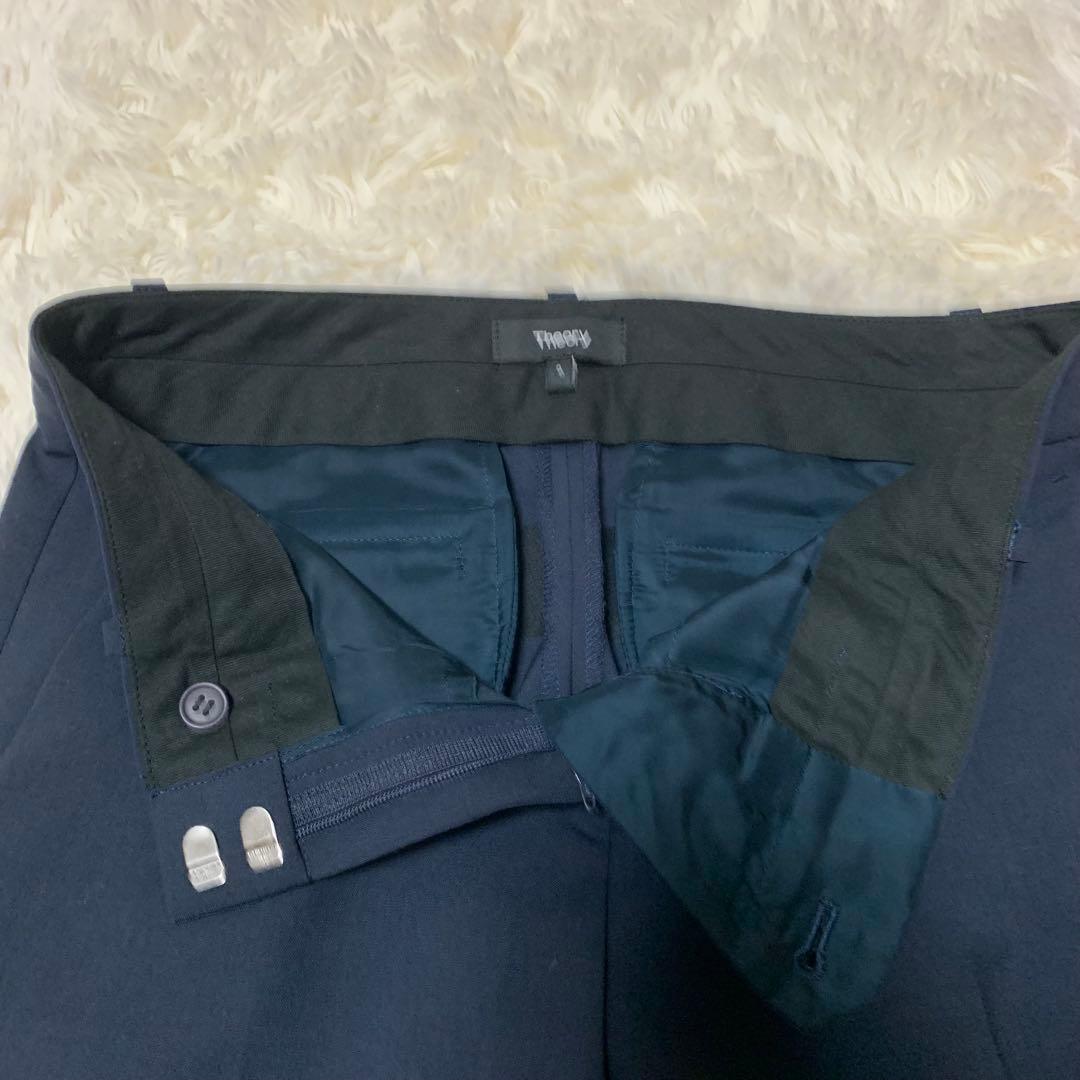 【大人気】セオリー　現行　パンツスーツ　ネイビー　0 ノーカラー　セットアップ
