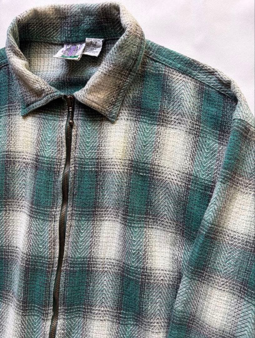 オンブレチェック ジャケット　90s グリーン FJ