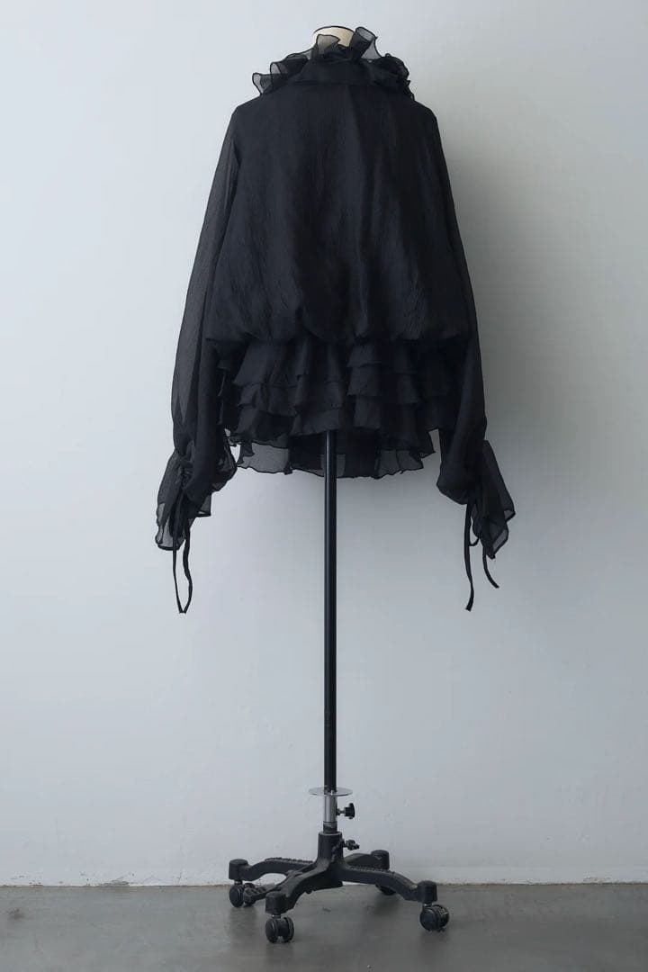 frene フレーネ　フリル付き黒シースルーブラウス