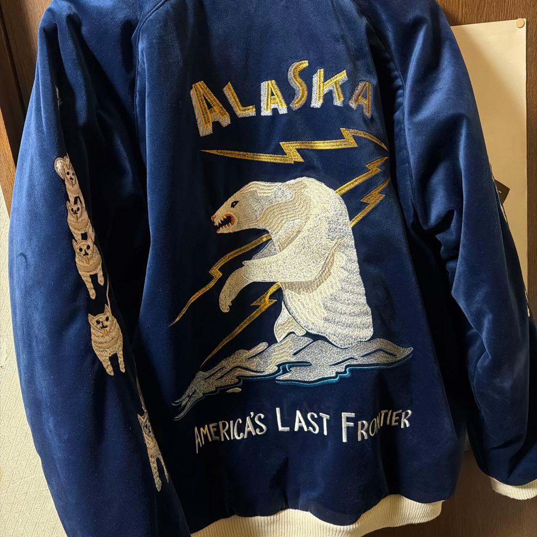 HOUSTONレアALASKA 刺繍スカジャン ネイビー