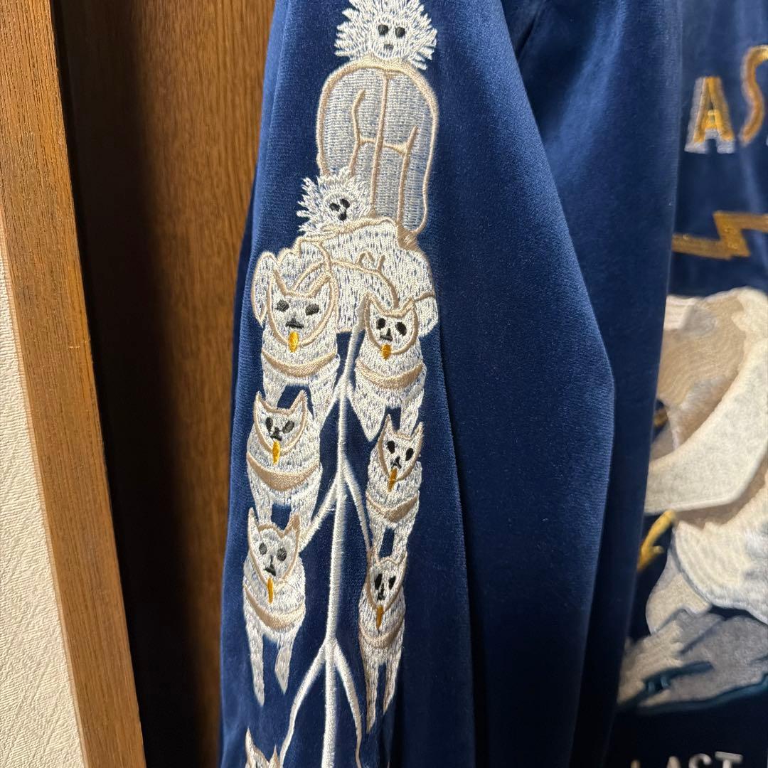 HOUSTONレアALASKA 刺繍スカジャン ネイビー