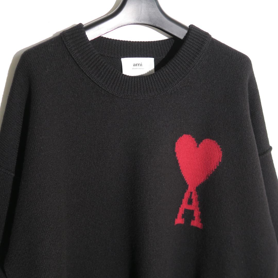 Ami Paris クルーネック ハートロゴ セーター XL ブラック ニット