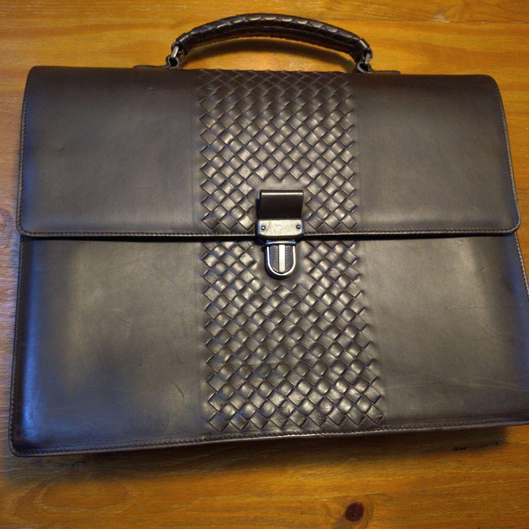 BOTTEGA　ダークブラウン レザー ビジネスバッグ 編み込みデザイン