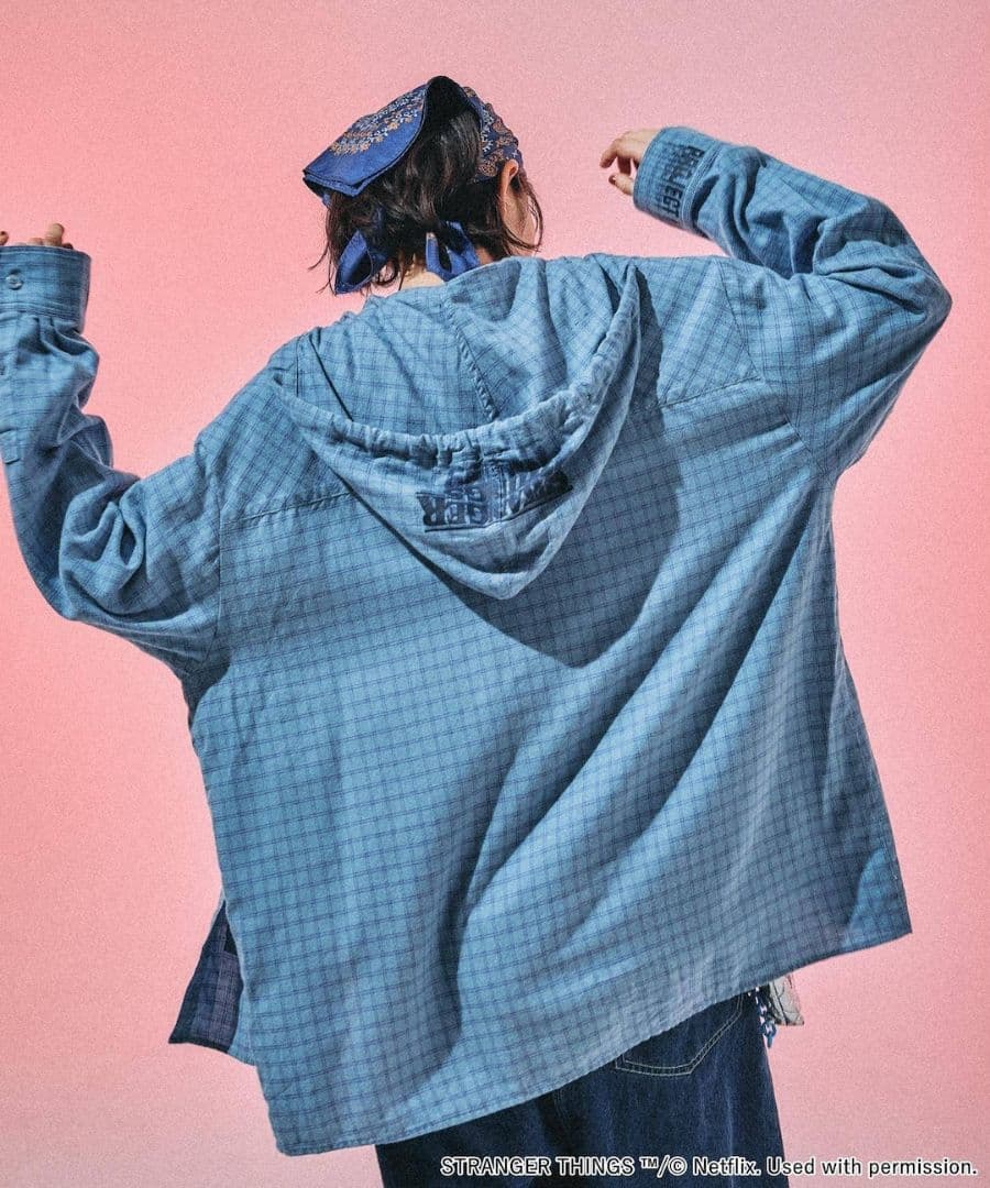 ニコアンド　ストレンジャーシングス　コラボチェックフードシャツ　新品　タグ付き