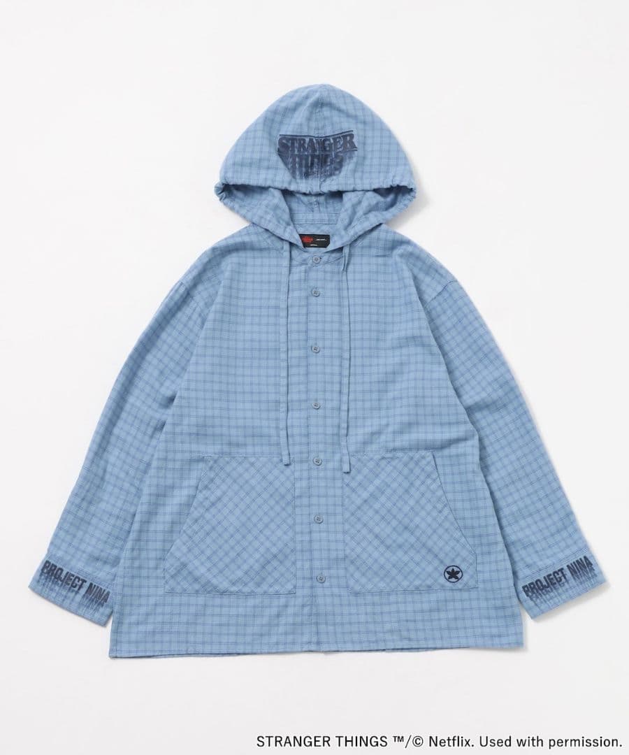 ニコアンド　ストレンジャーシングス　コラボチェックフードシャツ　新品　タグ付き