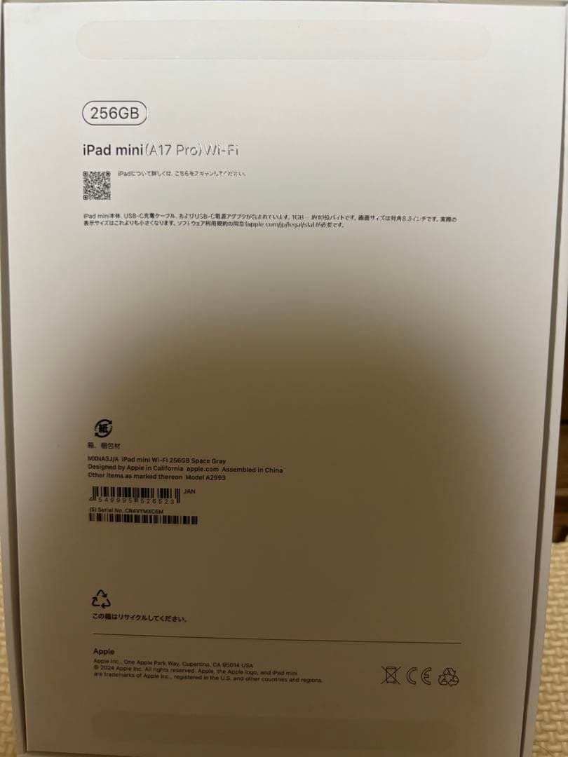 iPad mini第7世代256GBバッテリー100%wi-fi