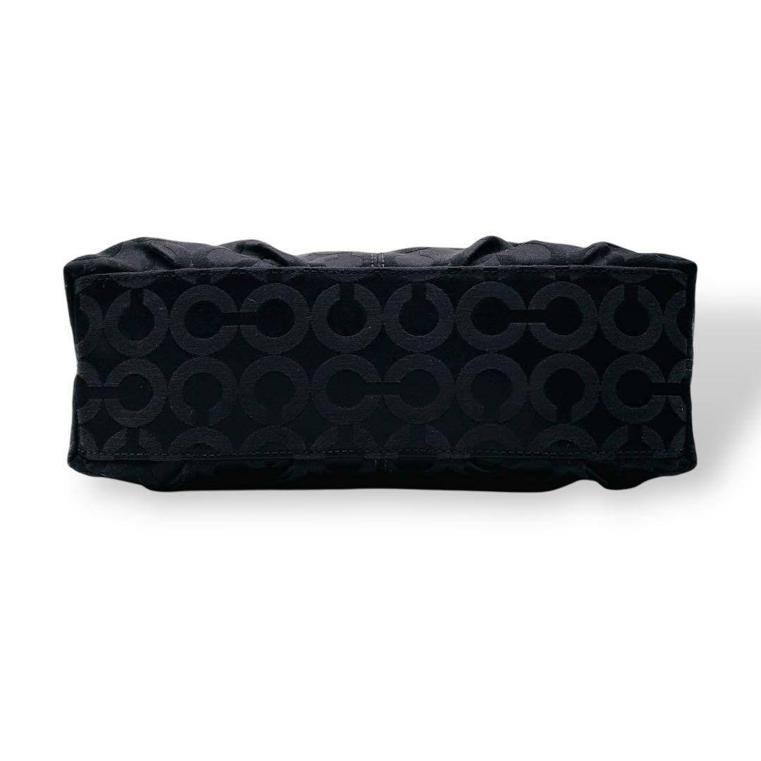 【美品】COACH　コーチ　シグネチャー　黒色ハンドバッグ　人気　キャンバス